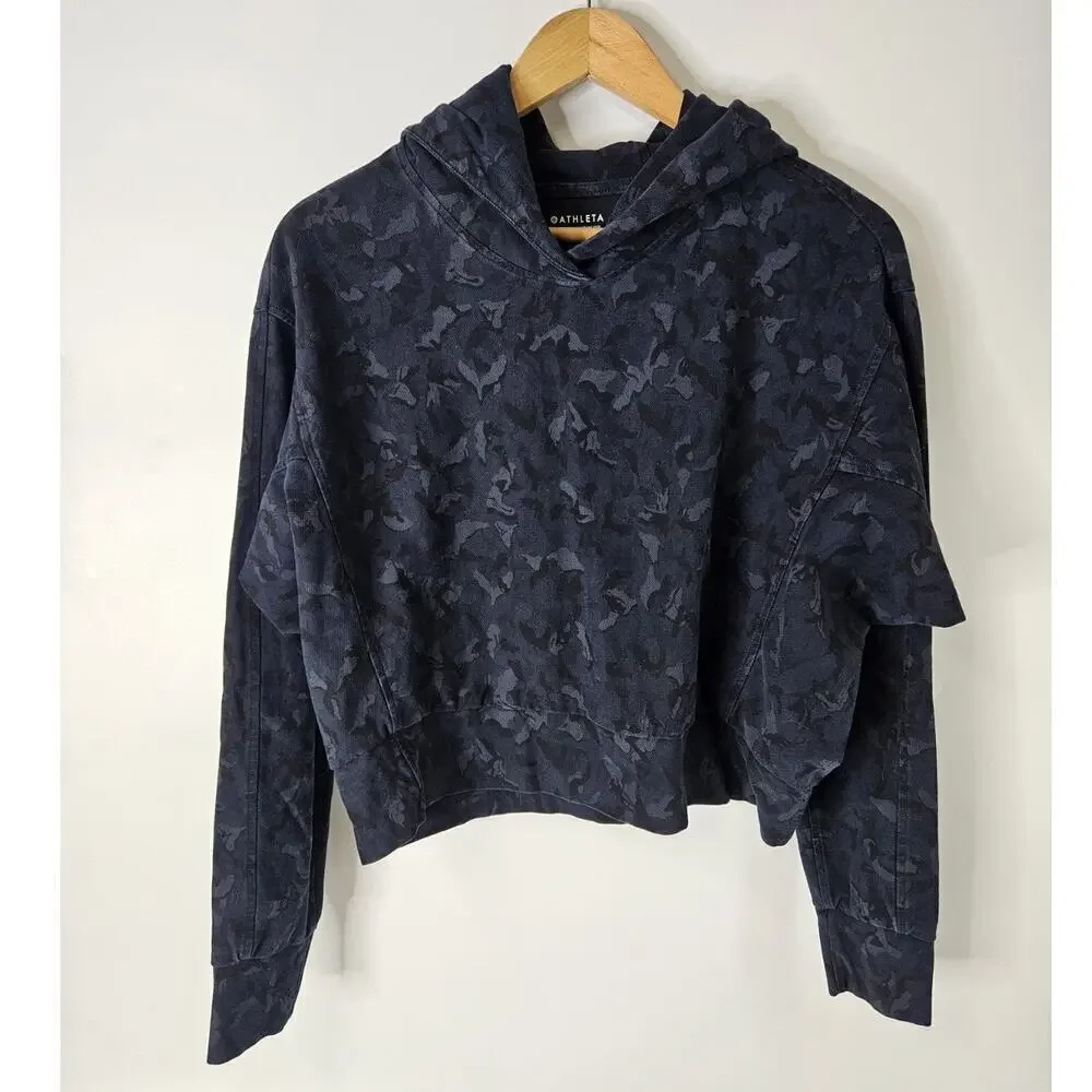Athleta Women's Blue Farallon Print Pullover Hoody Hoodie Sweater Size Small - Picture 2 of 8